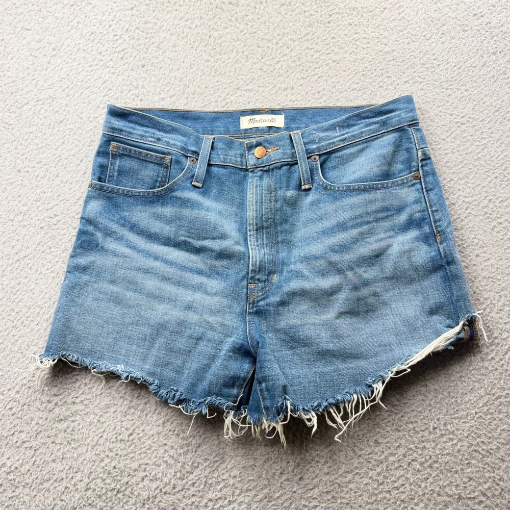 Madewell The Perfect Jean Short 30 Blue Denim High Rise Cut Off Frayed Hem